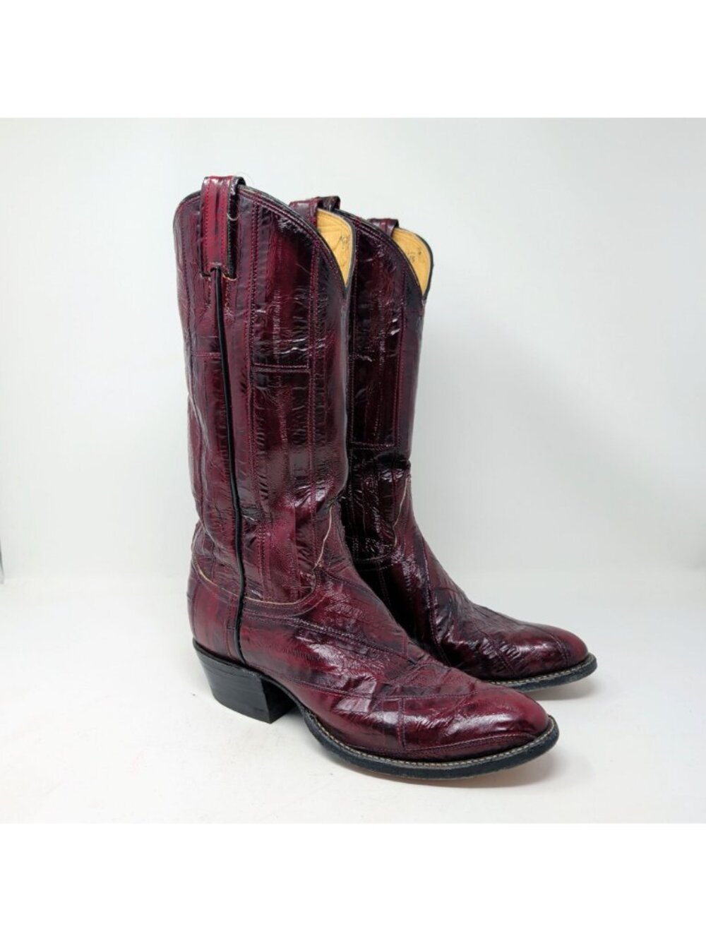 Vintage Tony Lama Boots 7.5 Red Eel Leather Western - Picture 4 of 10
